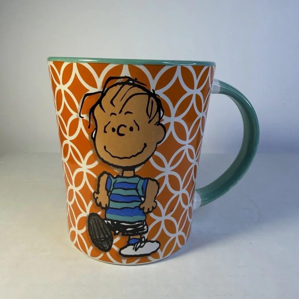 Peanuts Linus Ceramic Coffee Tea Mug 15 Oz. Orange Teal‎ Funky Fun
